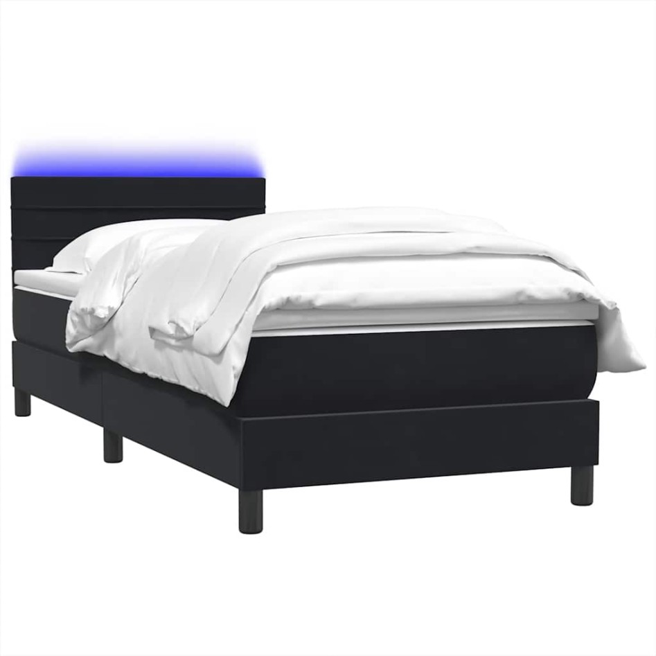 Cama box spring con colchón cuero sintético negro 80x220