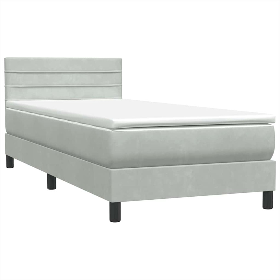 Cama box spring con colchón terciopelo gris claro 80x220