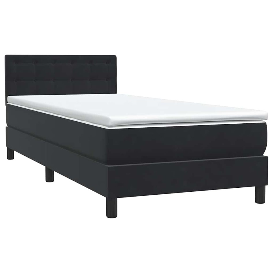 Cama box spring con colchón cuero sintético negro 90x210