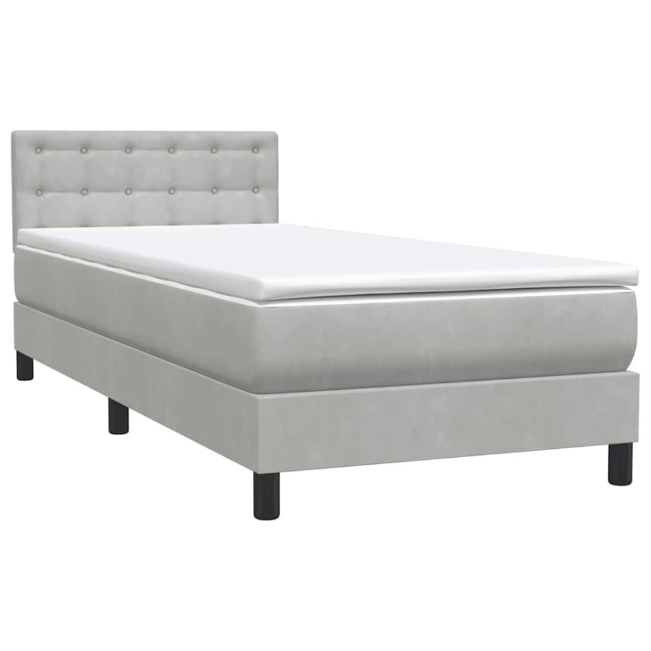 Cama box spring con colchón terciopelo gris claro 80x220