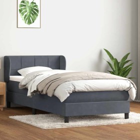 Cama box spring con colchón terciopelo gris oscuro 80x210