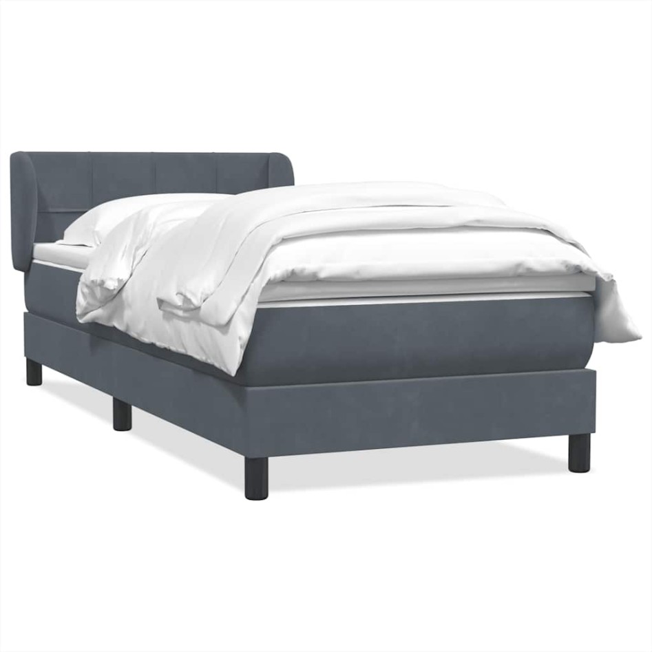 Cama box spring con colchón terciopelo gris oscuro 90x210