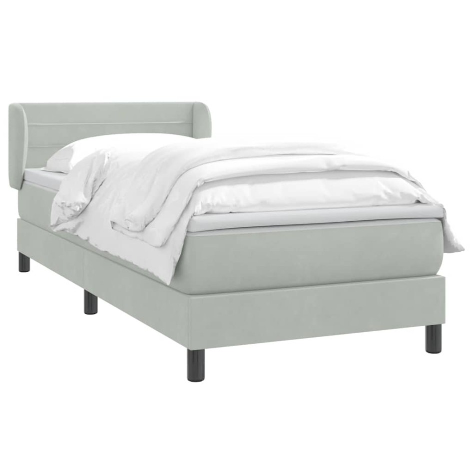 Cama box spring con colchón terciopelo gris claro 90x220