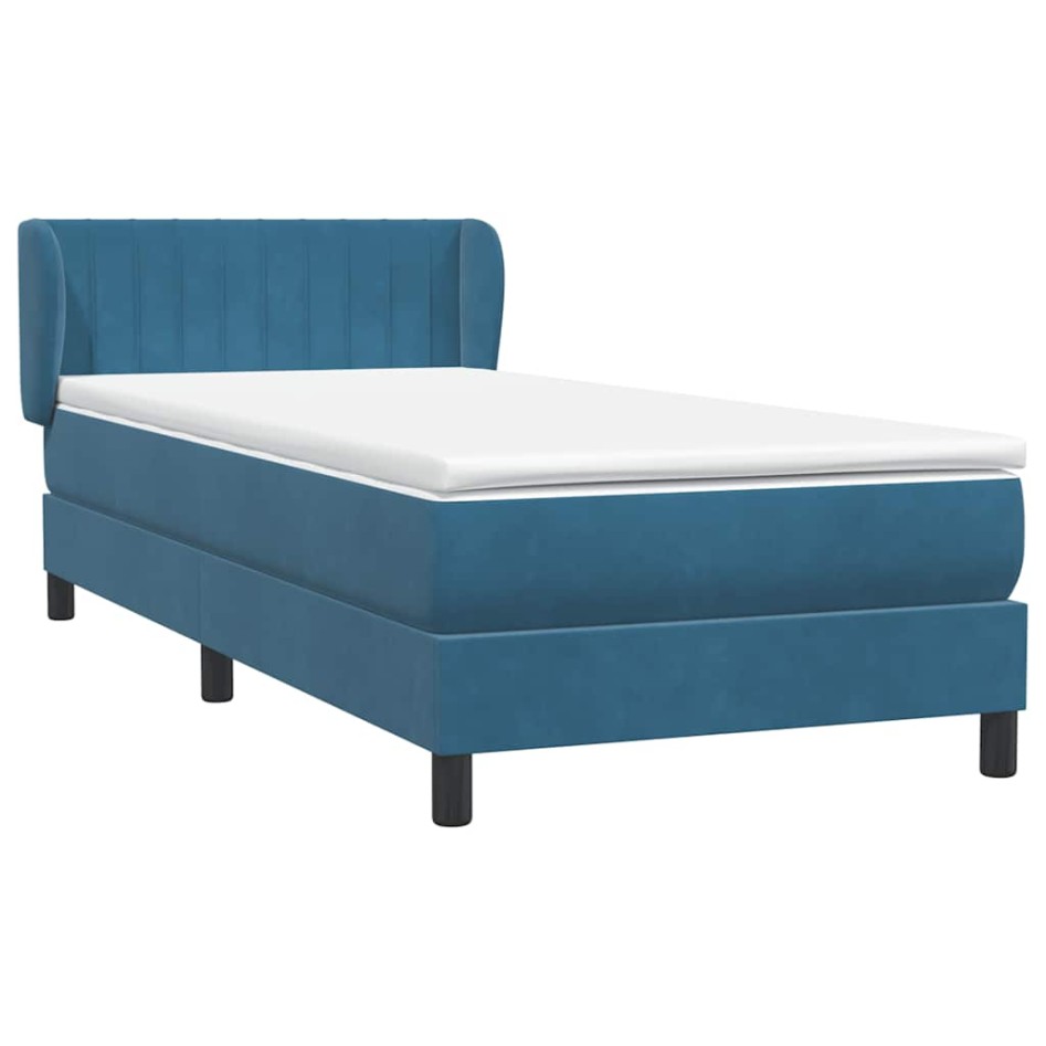 Cama box spring con colchón terciopelo azul oscuro 80x210
