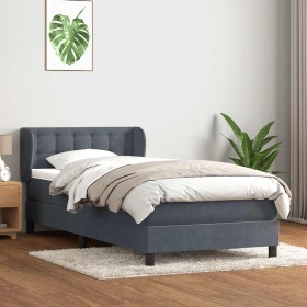 Cama box spring con colchón terciopelo gris oscuro 90x210