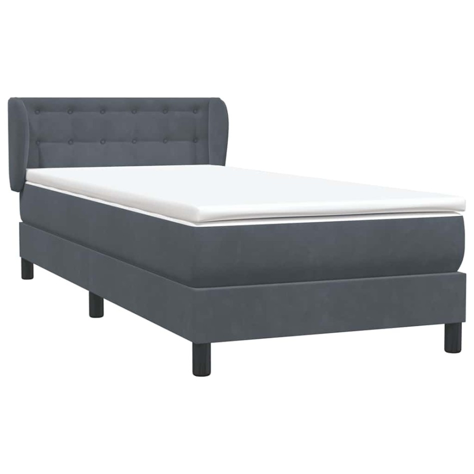 Cama box spring con colchón terciopelo gris oscuro 90x210