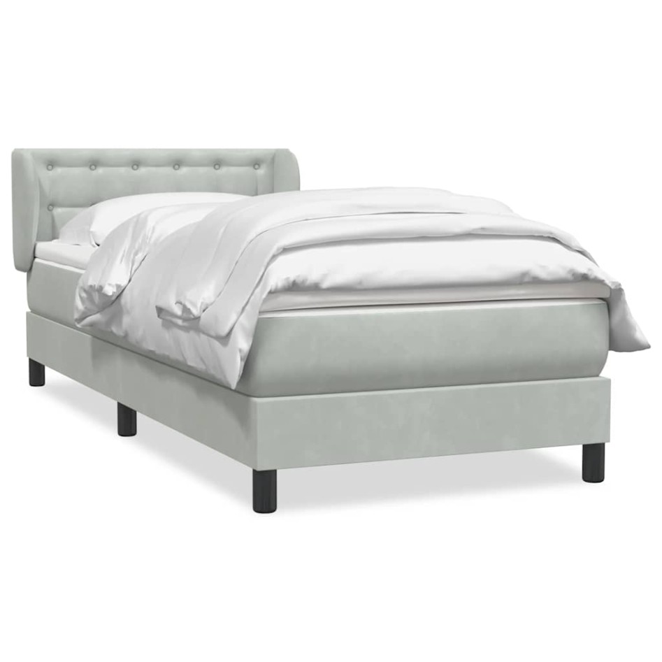 Cama box spring con colchón terciopelo gris claro 80x220