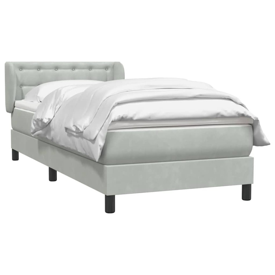 Cama box spring con colchón terciopelo gris claro 80x220