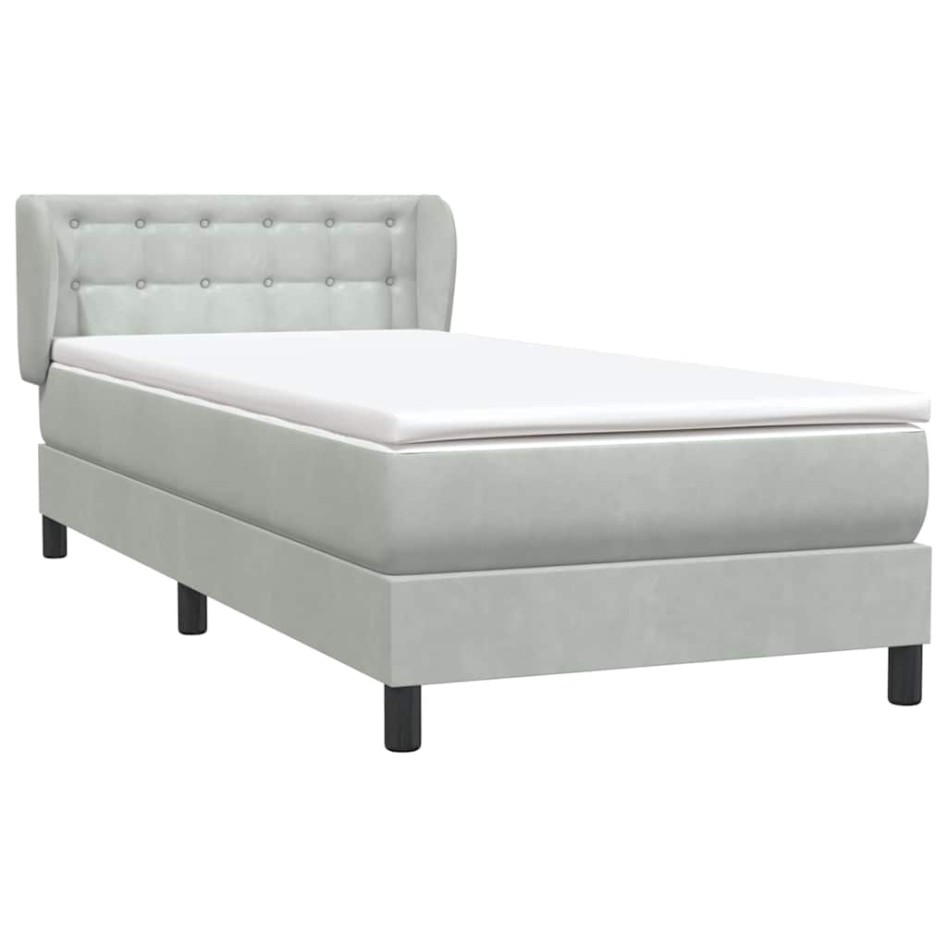 Cama box spring con colchón terciopelo gris claro 80x220