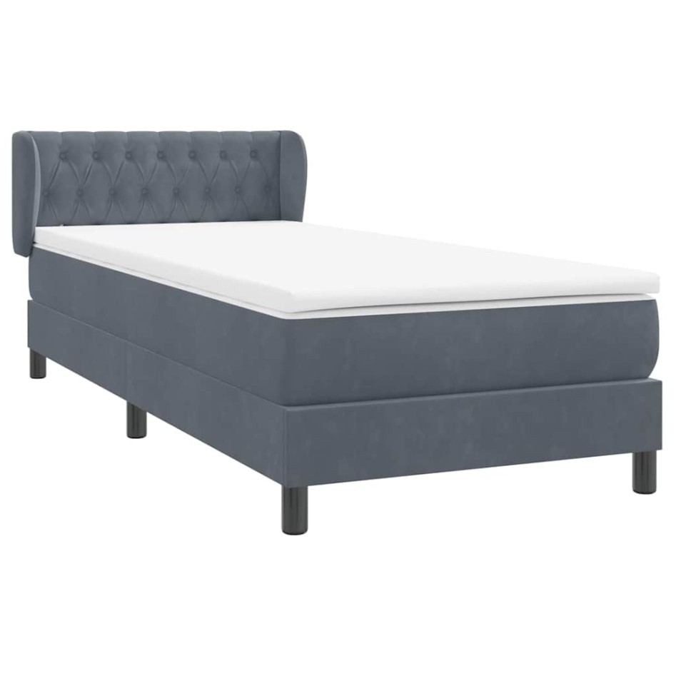 Cama box spring con colchón terciopelo gris oscuro 90x210