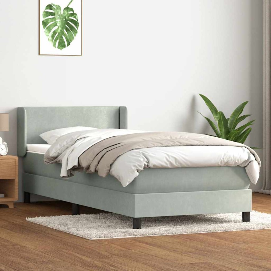 Cama box spring con colchón terciopelo gris claro 80x220
