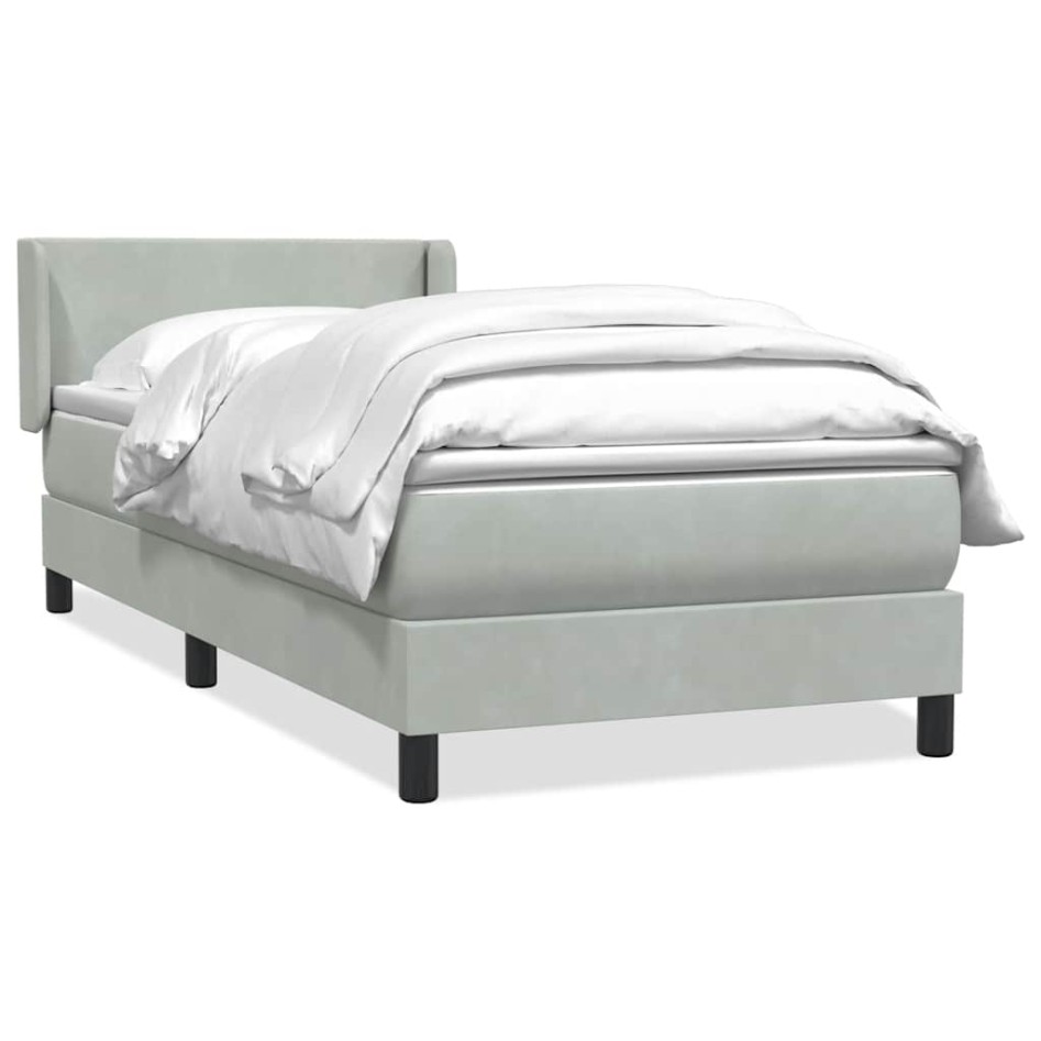 Cama box spring con colchón terciopelo gris claro 80x220
