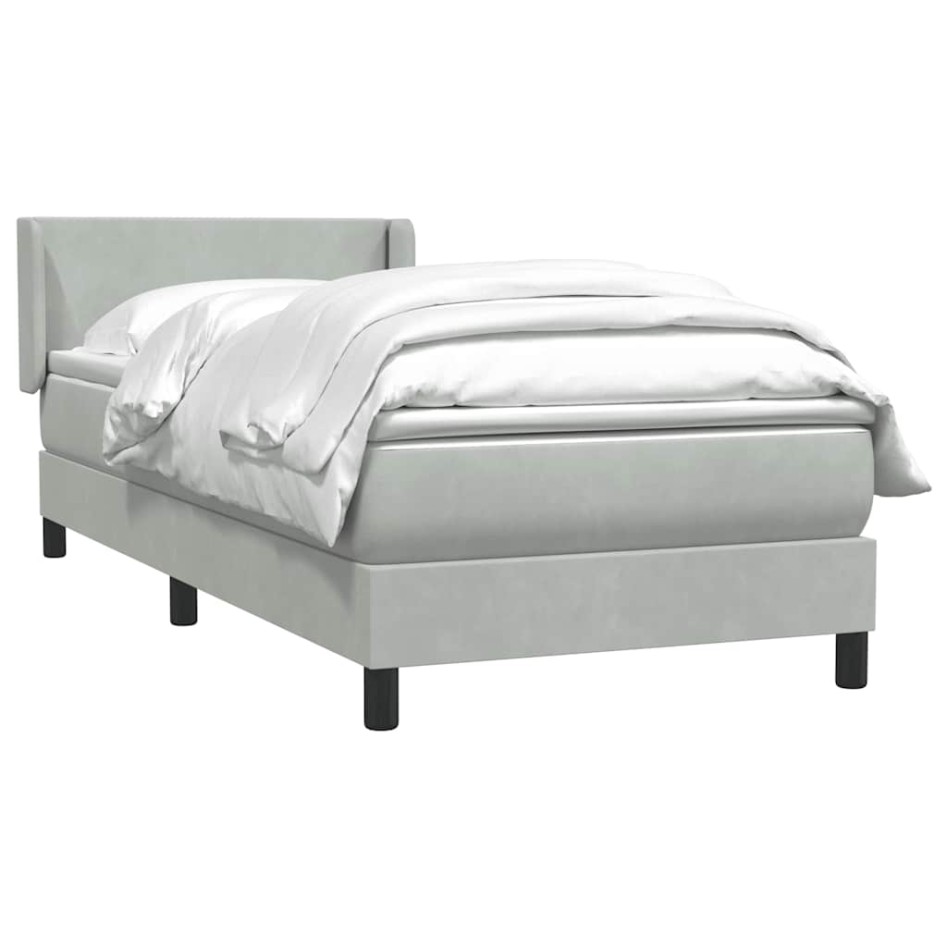 Cama box spring con colchón terciopelo gris claro 80x220