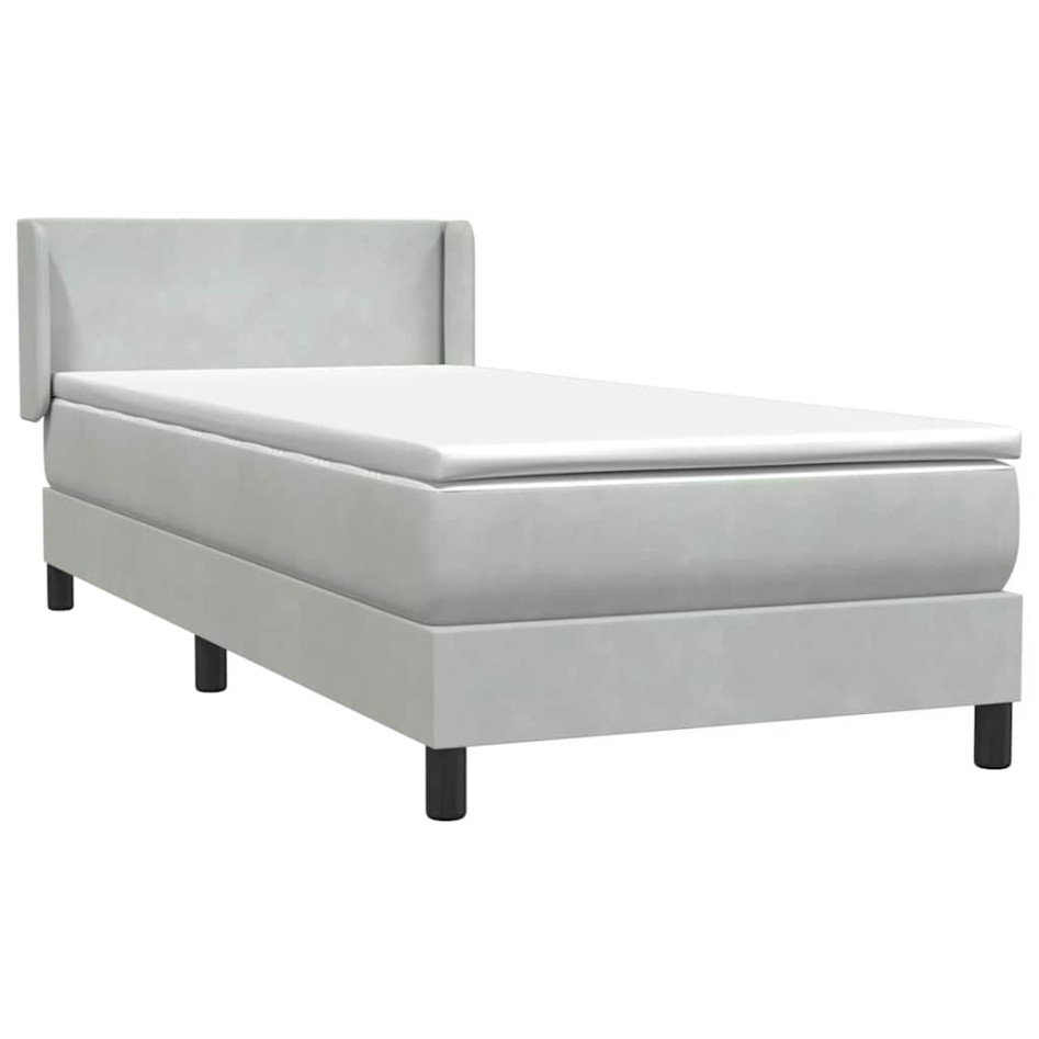 Cama box spring con colchón terciopelo gris claro 80x220