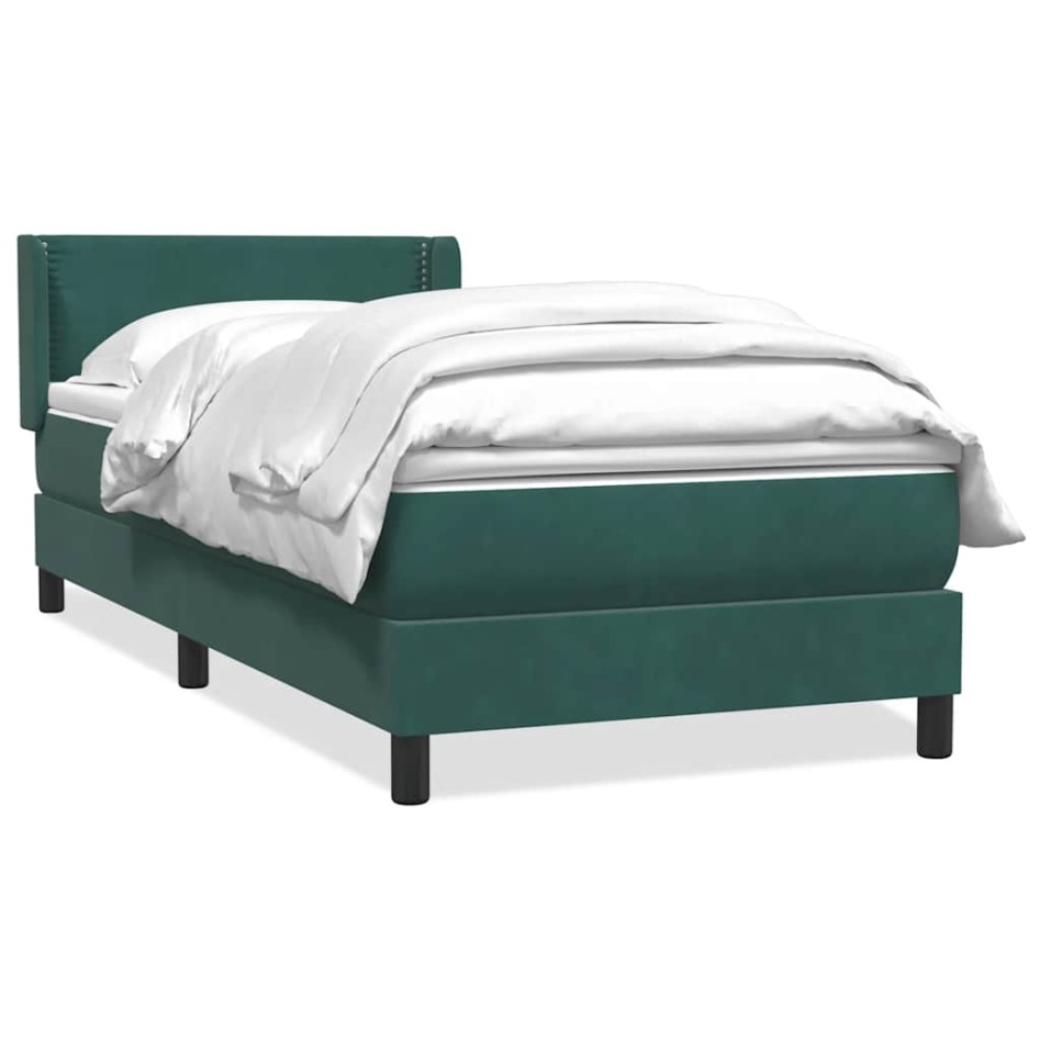 Cama box spring con colchón terciopelo verde oscuro 80x220