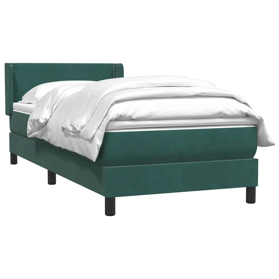 Cama box spring con colchón terciopelo verde oscuro 80x220