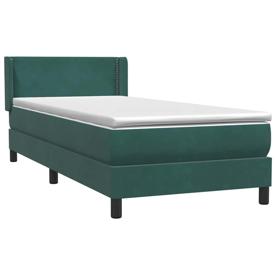 Cama box spring con colchón terciopelo verde oscuro 80x220