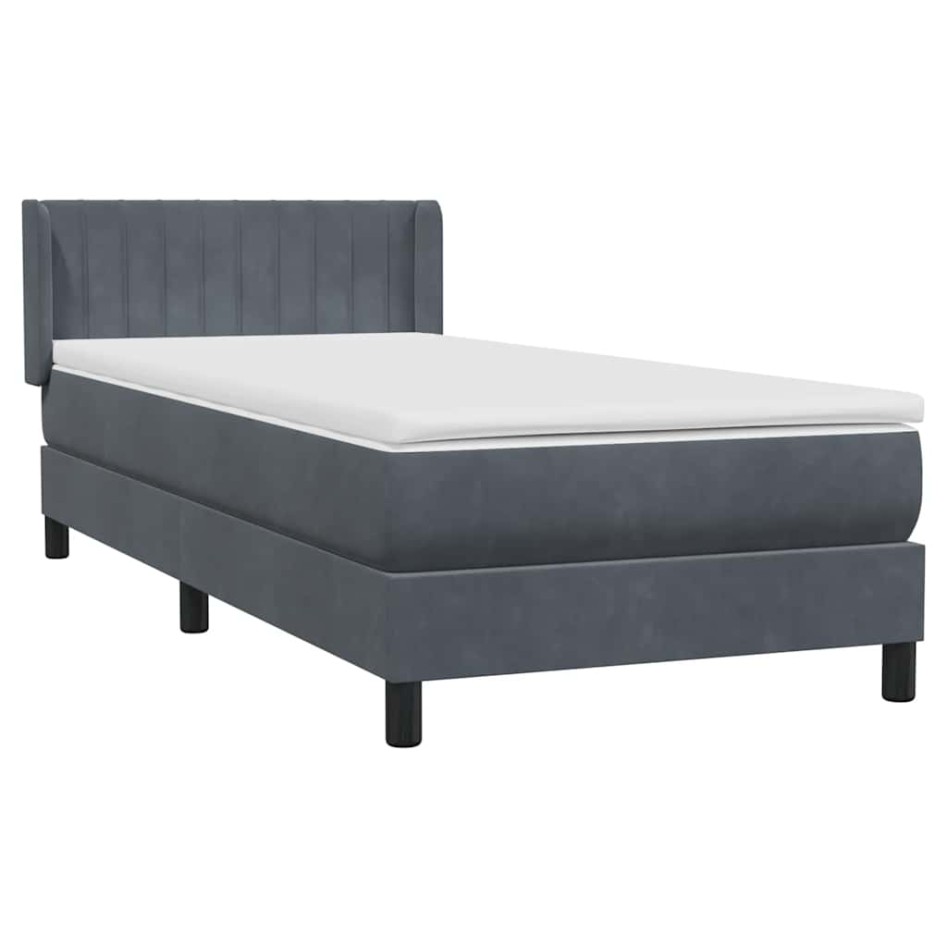 Cama box spring con colchón terciopelo gris oscuro 80x220