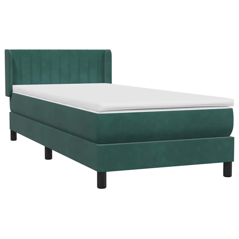 Cama box spring con colchón terciopelo verde oscuro 80x220