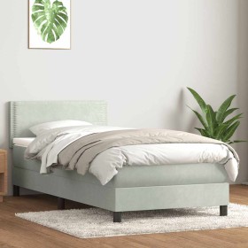 Cama box spring con colchón terciopelo gris claro 80x220