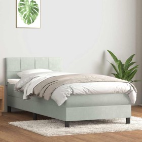 Cama box spring con colchón terciopelo gris claro 80x220