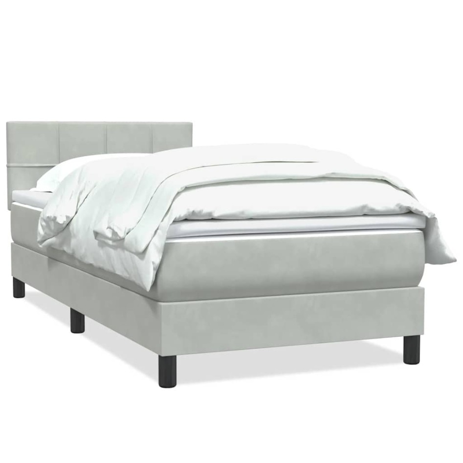 Cama box spring con colchón terciopelo gris claro 80x220