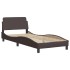 Estructura cama con LED sin colchón tela marrón oscuro
