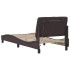 Estructura cama con LED sin colchón tela marrón oscuro