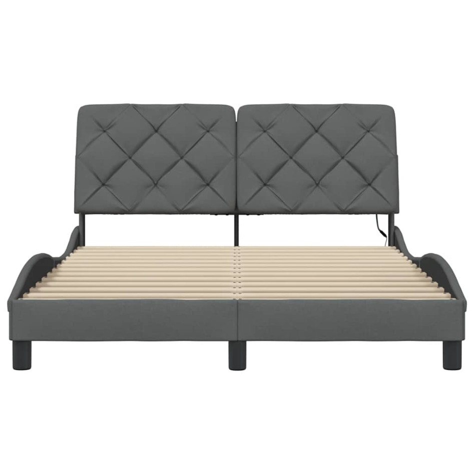 Estructura cama con LED sin colchón tela gris oscuro 140x190