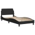 Estructura cama con LED sin colchón tela negro 90x190