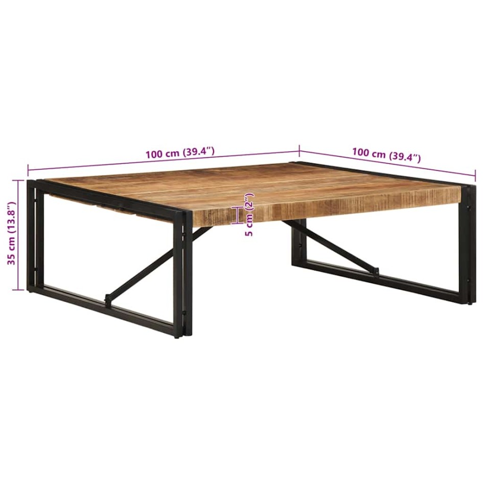 Mesa de centro de madera maciza de mango rugosa 100x100x35