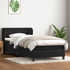 Cama box spring con colchón cuero sintético negro 90x210
