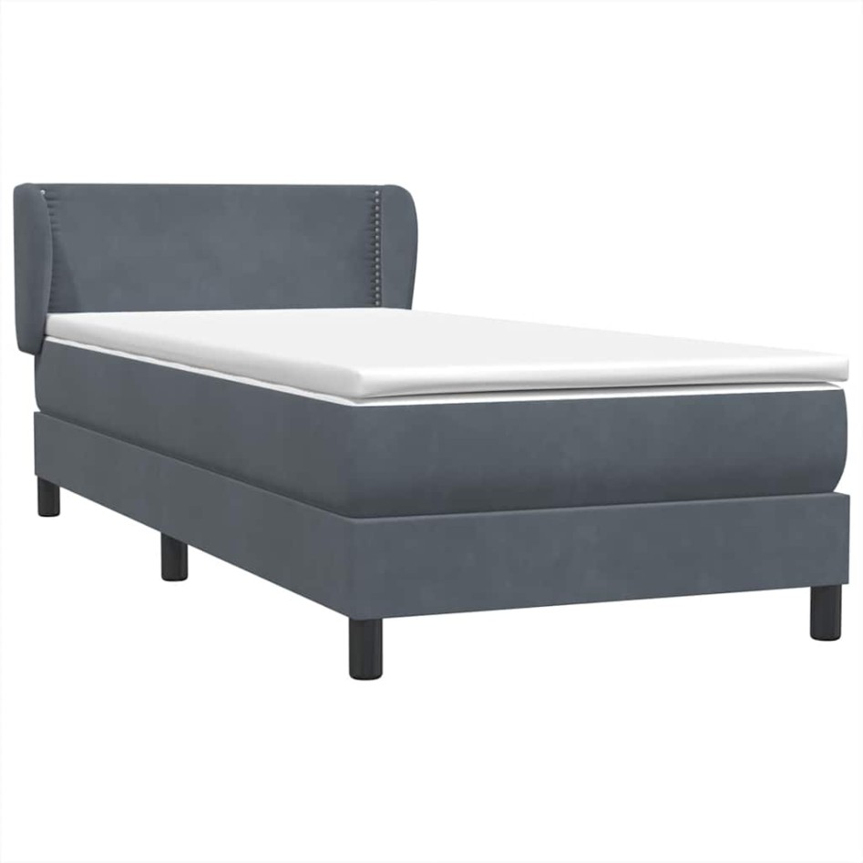 Cama box spring con colchón terciopelo gris oscuro 80x210