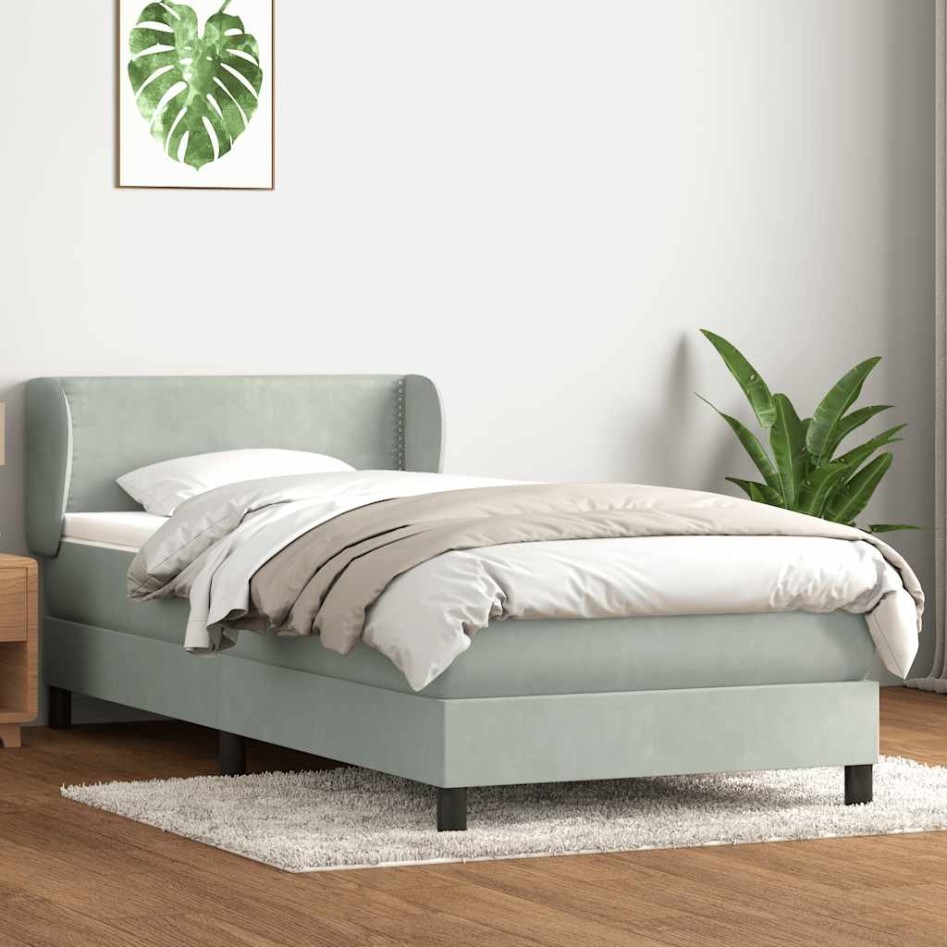 Cama box spring con colchón terciopelo gris claro 90x220