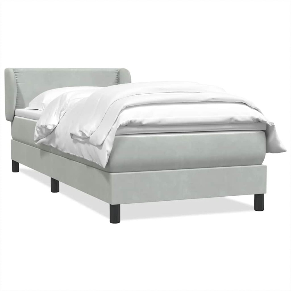 Cama box spring con colchón terciopelo gris claro 90x220