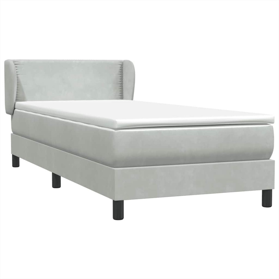 Cama box spring con colchón terciopelo gris claro 90x220