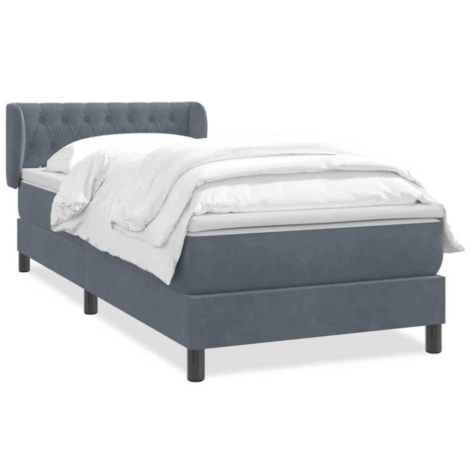 Cama box spring con colchón terciopelo gris oscuro 80x210