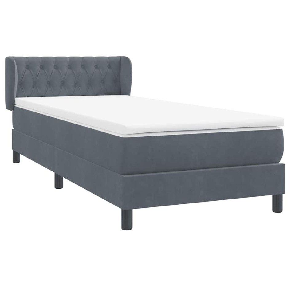 Cama box spring con colchón terciopelo gris oscuro 80x210