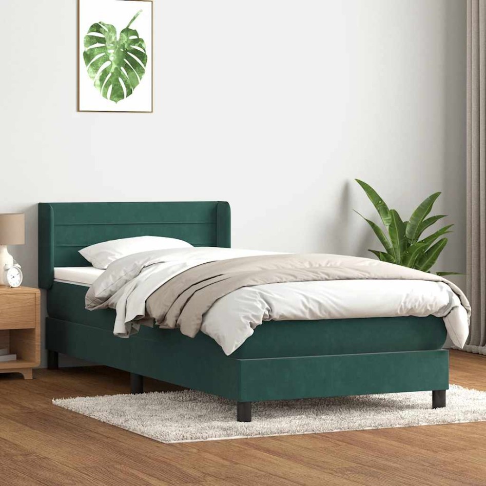 Cama box spring con colchón terciopelo verde oscuro 80x220