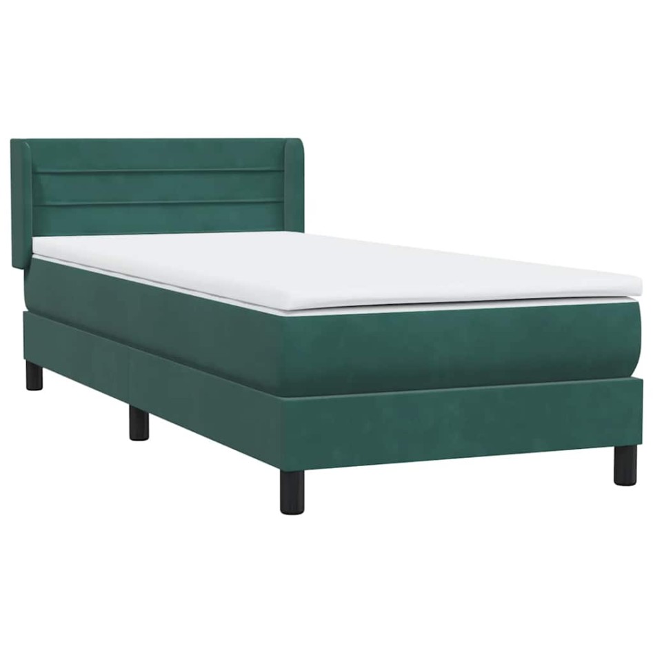 Cama box spring con colchón terciopelo verde oscuro 80x220