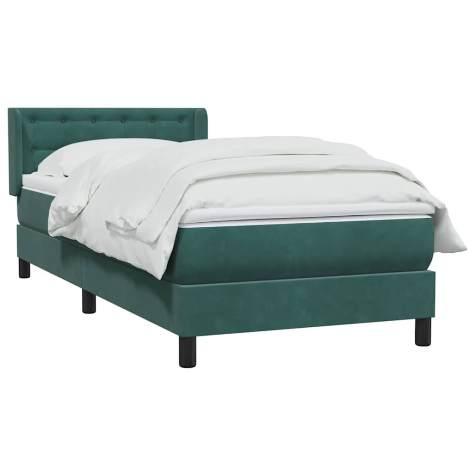 Cama box spring con colchón terciopelo verde oscuro 90x220