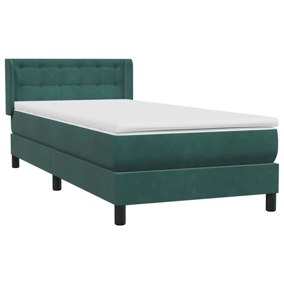 Cama box spring con colchón terciopelo verde oscuro 90x220