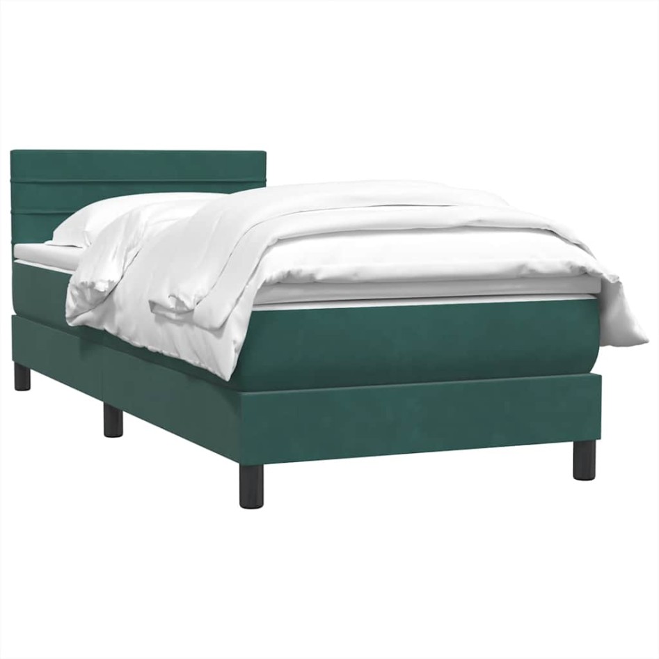 Cama box spring con colchón terciopelo verde oscuro 90x210