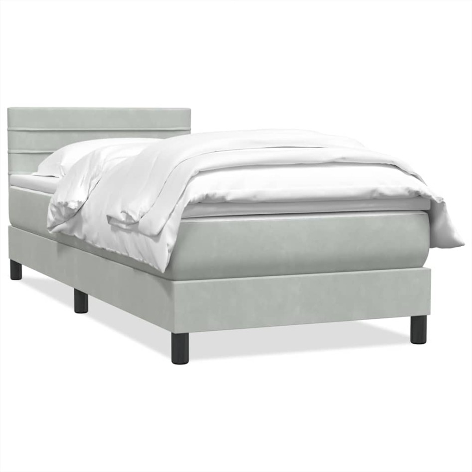 Cama box spring con colchón terciopelo gris claro 80x220