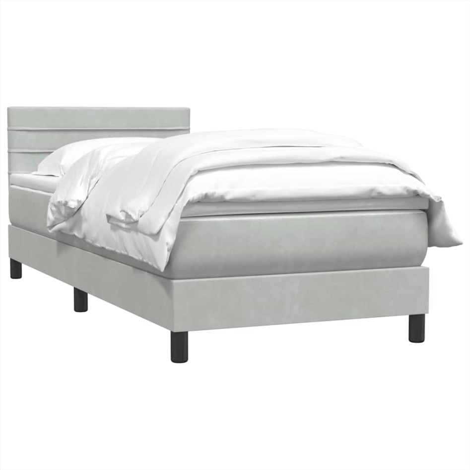 Cama box spring con colchón terciopelo gris claro 80x220