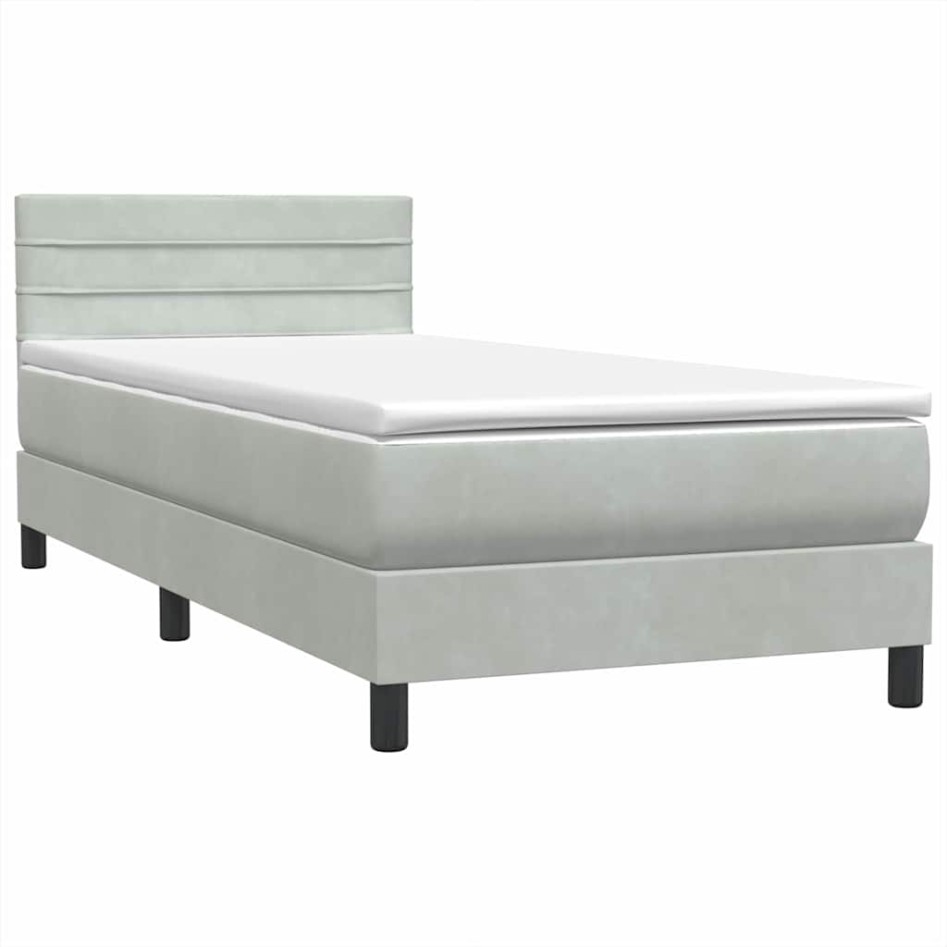 Cama box spring con colchón terciopelo gris claro 80x220