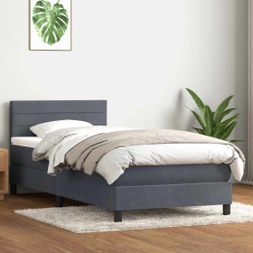 Cama box spring con colchón terciopelo gris oscuro 90x220