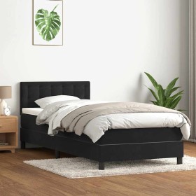 Cama box spring con colchón cuero sintético negro 80x220