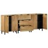 Aparadores 3 piezas madera maciza mango marrón 60x33x75