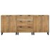 Aparadores 3 piezas madera maciza mango marrón 60x33x75